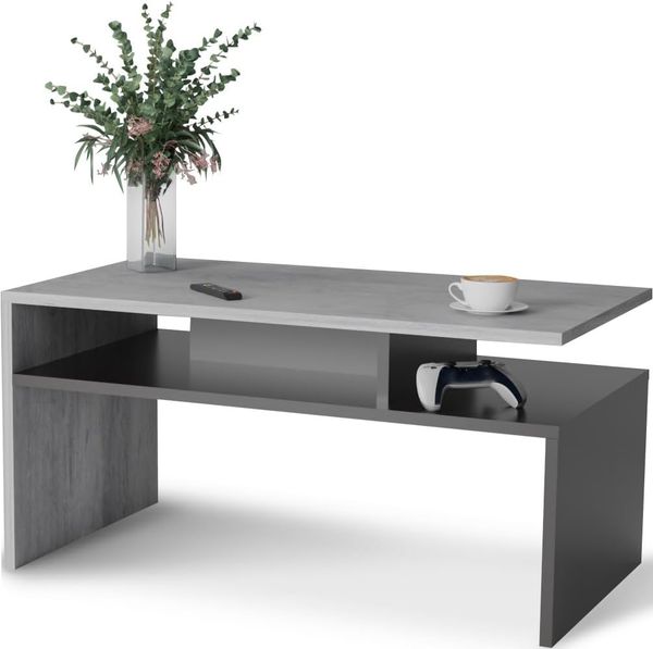 MeblePitus. pl Beton/schwarz glänzender Couchtisch für das Wohnzimmer - modernistischer Look, minimalistischer Stil - Betonelement glänzender Couchtisch