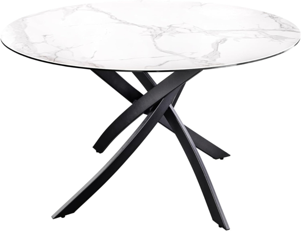 riess-ambiente Esstisch ALPINE 120cm weiß / schwarz (Einzelartikel, 1-St), Keramik · Glas · Metall · rund · Marmor-Design · 6 Personen · Modern