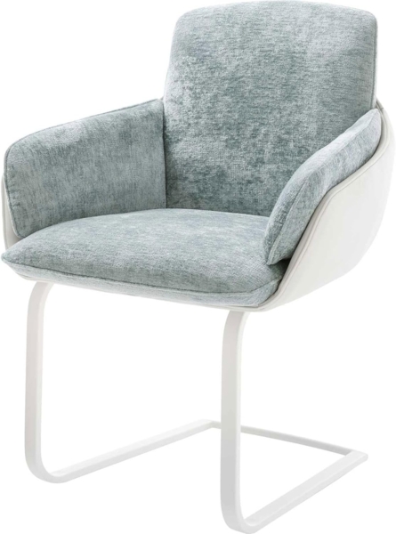 Freischwinger Luan-Flex mit Armlehnen Materialmix Echtleder Weiß-Pastellblau Freischwinger flach Weiß