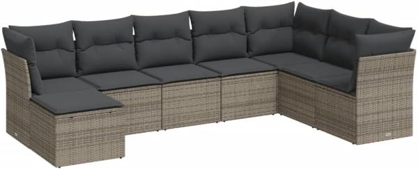 vidaXL 8-tlg. Garten-Sofagarnitur mit Kissen Grau Poly Rattan 3218050
