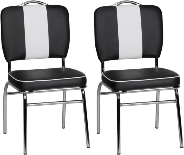 FineBuy 2er Set Esszimmerstuhl American Diner 50er Jahre Retro | Sitzfläche gepolstert mit Rücken-Lehne | Essstuhl schwarz