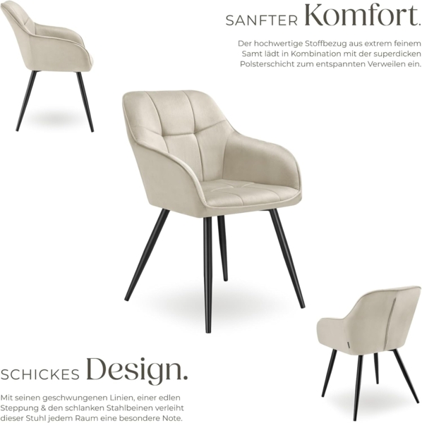 tectake Esszimmerstuhl Marilyn (2er Set, 2 St), gepolstert, in Samtoptik, gesteppt Bild 5
