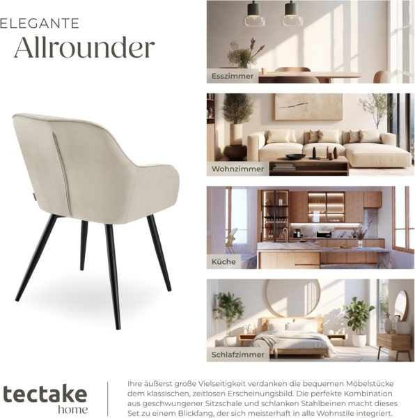 tectake Esszimmerstuhl Marilyn (2er Set, 2 St), gepolstert, in Samtoptik, gesteppt Bild 8