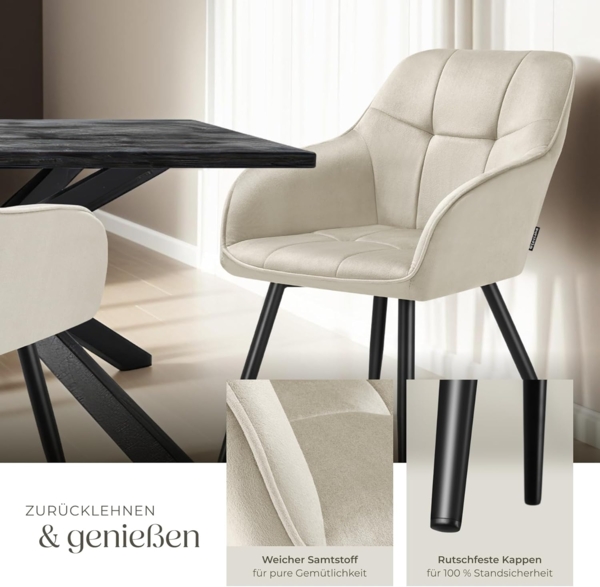 tectake Esszimmerstuhl Marilyn (2er Set, 2 St), gepolstert, in Samtoptik, gesteppt Bild 6