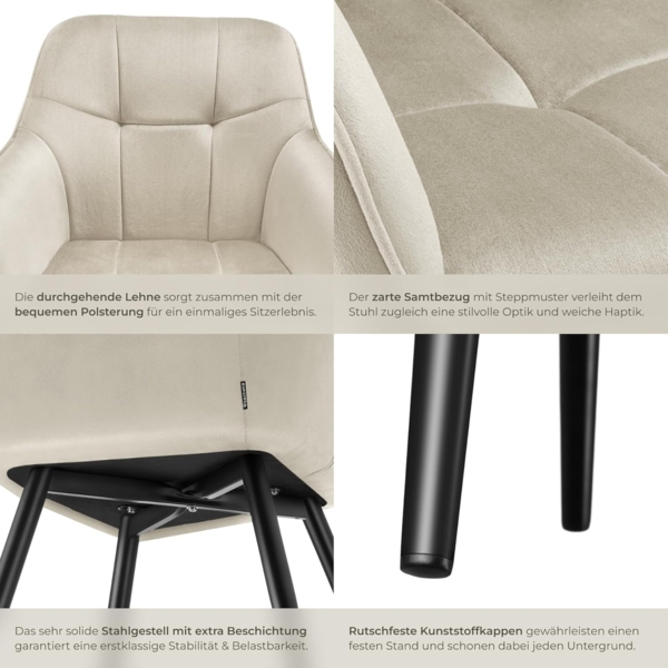 tectake Esszimmerstuhl Marilyn (2er Set, 2 St), gepolstert, in Samtoptik, gesteppt Bild 7