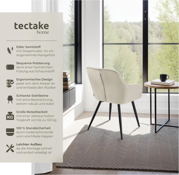 tectake Esszimmerstuhl Marilyn (2er Set, 2 St), gepolstert, in Samtoptik, gesteppt Bild 4