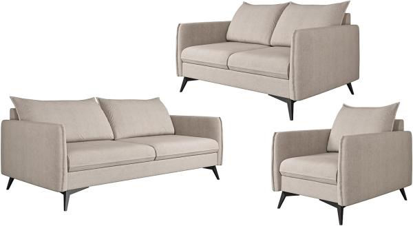 S-Style Möbel Polstergarnitur 3+2+1 Azalea mit Schwarz Metall Füßen aus Luxusmikrofaser, (1x 3-Sitzer-Sofa, 1x 2-Sitzer-Sofa, 1x Sessel), mit Wellenfederung