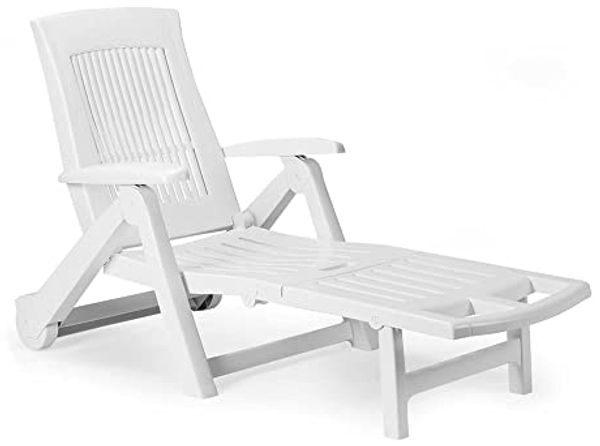 Dmora - Sonnenliege Livorno, verstellbarer Garten-Liegestuhl mit Rollen, Outdoor-Liege, 100 % Made in Italy, 195 x 72 x 101 cm, Weiß