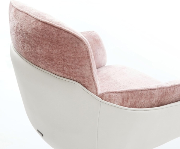 Drehstuhl Luan-Flex mit Armlehnen Materialmix Echtleder Weiß-Rosé Fußkreuz Weiß 360° drehbar Wippfunktion Bild 5