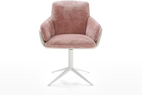 Drehstuhl Luan-Flex mit Armlehnen Materialmix Echtleder Weiß-Rosé Fußkreuz Weiß 360° drehbar Wippfunktion Bild 3