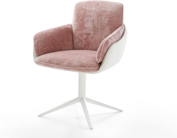 Drehstuhl Luan-Flex mit Armlehnen Materialmix Echtleder Weiß-Rosé Fußkreuz Weiß 360° drehbar Wippfunktion Bild 2