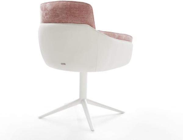 Drehstuhl Luan-Flex mit Armlehnen Materialmix Echtleder Weiß-Rosé Fußkreuz Weiß 360° drehbar Wippfunktion Bild 6