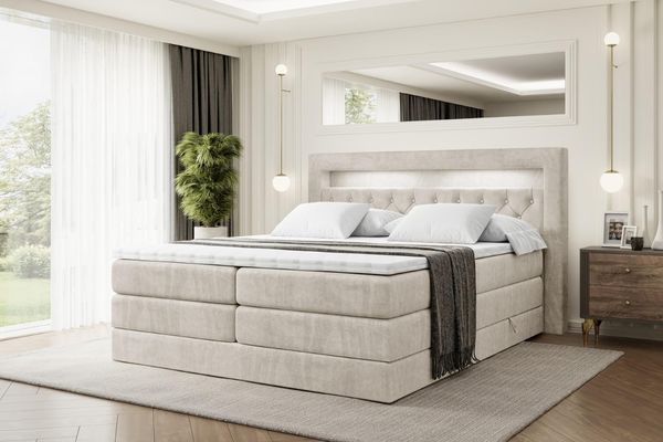 ALTDECOR Boxspringbett NOEL GOLD KING (Multipocket H4 und H3 Matratze Bonellfederung Topper Kopfteil mit LED)