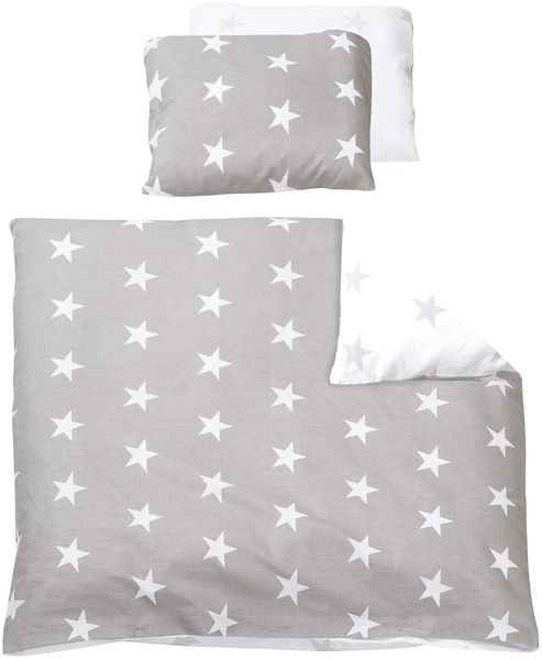 roba Wiegenbettwäsche 'Little Stars' - 80 x 80 cm - 2-teilig - Baumwolle - Grau / Weiß