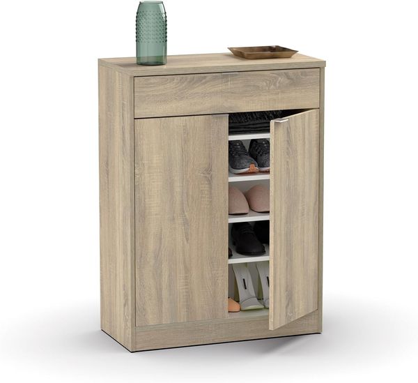 Muebles Pitarch | Eingangsschuhkipper mit Schublade und 4 verstellbaren Regalböden, Eiche Cambrian, 20 Paar Schuhe, 101 x 75 x 36 cm, Modell Berlin