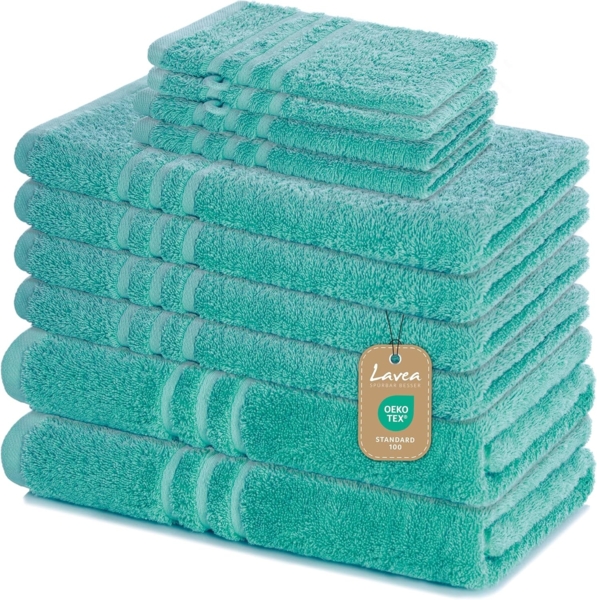 Lavea Handtuch Set Elena, Duschtücher, Handtücher, Gästetücher, Waschhandschuhe, 100% Baumwolle (Set, 10-St), Frottierserie, weich & saugstark, pflegeleicht, 500 g/m² Frottier