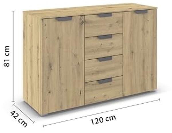 rauch Aditio Box, Kommode, 2-türig, 4 Schubladen, mit Softclose-Funktion, Farbe Eiche Artisan, BxHxT 120x81x42cm Bild 3