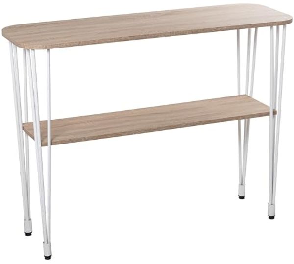 DRW Eingangstisch mit Ablage aus Holz und Metall, 120 x 40 x 91 cm, Regal 106 x 28 x 1,8 cm, Eiche und Weiß, 120 x 40 x 91 cm, balda 106 x 28 x 1,8 cm