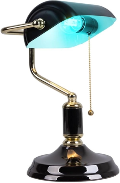 RGB LED Tischleuchte, Bankerlampe, schwarz gold, H 34 cm