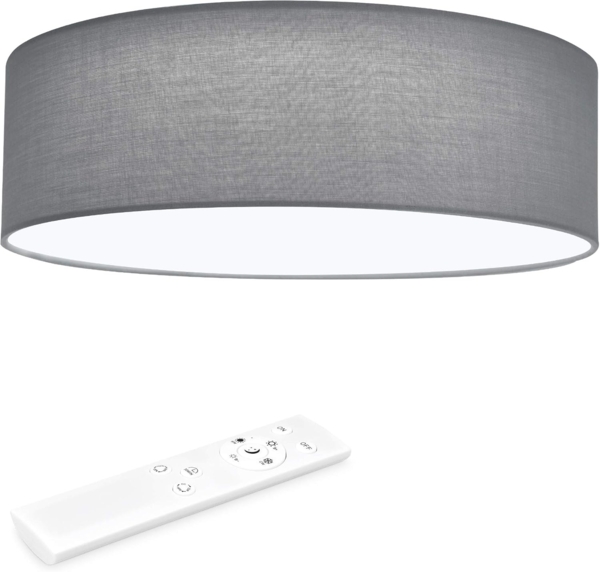Navaris Deckenleuchten LED Deckenleuchte rund mit Fernbedienung - dimmbar - 22W, Navaris LED Deckenleuchte 40 cm Rund - Design Stoff Hellgrau - Dimmbar