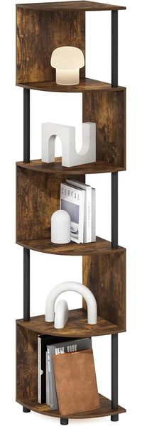 Furinno Econ 5-stufiges Zickzack-Eckregal-Bücherregal, Bernsteinkiefer/Schwarz