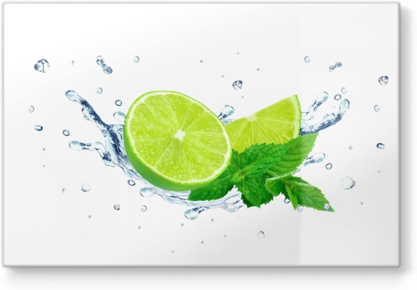 DEQORI Schneidebrett 'Limette fällt ins Wasser', Glas, Platte Frühstücksbrett Schneideplatte