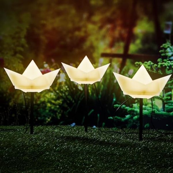 Spetebo LED Solarleuchte Solar Gartenstecker "Papierboot" - 3er Set, Dauerlicht, Blinklicht, LED, warm weiß, 2 Leuchtfunktionen