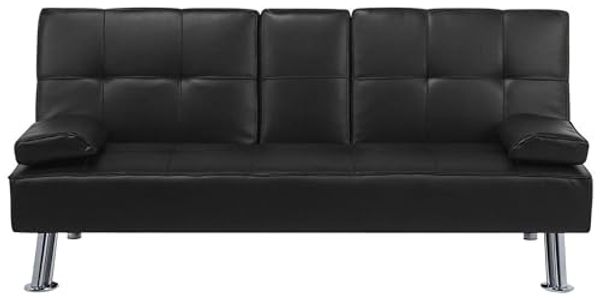 Schlafsofa 3-Sitzer Kunstleder schwarz ROXEN