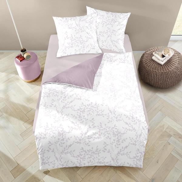 Dormisette Melange Flanell Bettwäsche 155x220 Blätter Zweige Wende rosa 4060-62