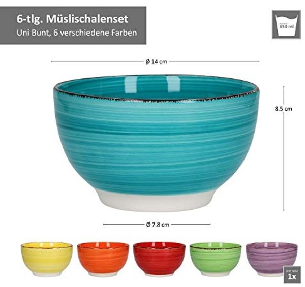 MamboCat Müslischale 6er Set Müslischale Uni Bunt, Steingut Bild 6