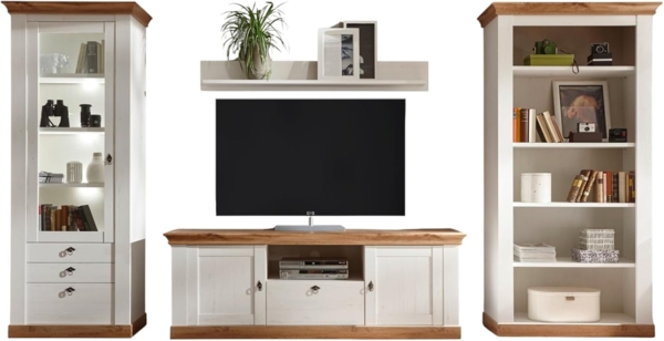 Wohnwand Hemsby in weiß Pinie / Eiche Landhaus 387 x 204 cm