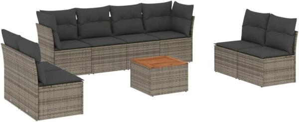 vidaXL 9-tlg. Garten-Sofagarnitur mit Kissen Grau Poly Rattan 3223582