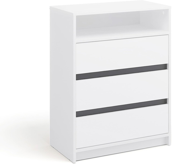 KOMTO Kommode Leon mit 3 Schubladen - Komodenschrank für Schlafzimmer, Schubladenkommode mit 1 offenen Fächern für Wohnzimmer 70 x 37 x 90 cm