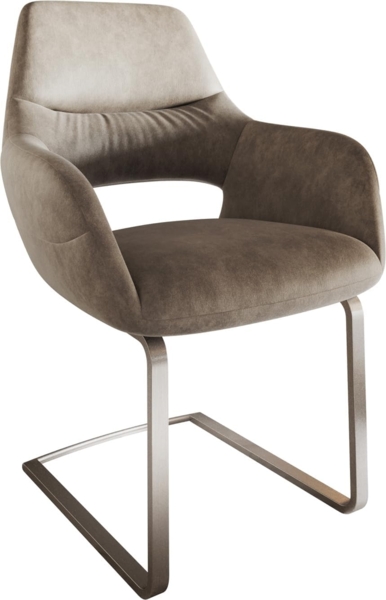 Freischwinger Yago-Flex mit Armlehnen Mikrofaser Taupe Vintage Freischwinger flach Edelstahl Taschenfederkern