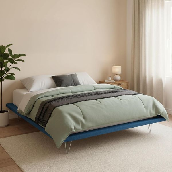 Talamo Italia - Linda Doppelbett, Festbett aus Stoff mit Füßen, 100 % Made in Italy, geeignet für Matratze 160x200 cm, Blau
