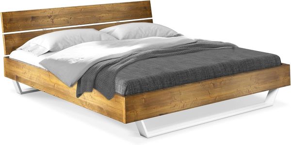 Möbel-Eins CURBY Kufenbett mit Kopfteil, Material Massivholz, rustikale Altholzoptik, Fichte, Kufen weiß vintage 120x220 cm