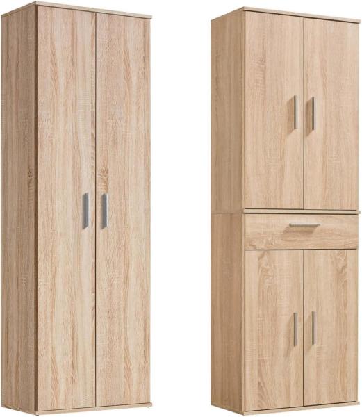 mokebo® Mehrzweckschrank Set 2-teilig 'Die Allzweckwaffe', Schrank-Set mit Mehrzweckschrank & Besenschrank in Sonoma Eiche BZW. Braun, auch als Moderne Wohnwand