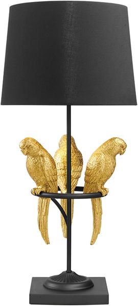 riess-ambiente Tischleuchte WILDLIFE 75cm schwarz / gold, Ein-/Ausschalter, ohne Leuchtmittel, Wohnzimmer · Stoff · Metall · Marmor · Papagei-Skulptur · Schlafzimmer