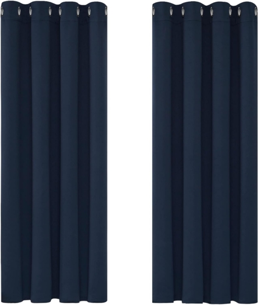 Deconovo Gardinen Blickdicht Vorhang Schlafzimmer Kälteschutz Vorhänge Blickdicht, 160x117 cm(HöhexBreite), Dunkelblau, 2er Set