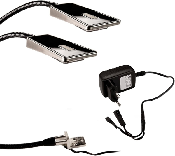 SO-TECH® Bettleuchte Flexible LED Leseleuchte Luminoso 12V / 2W, 2x Leuchte schwarz inkl. 1x Netzteil