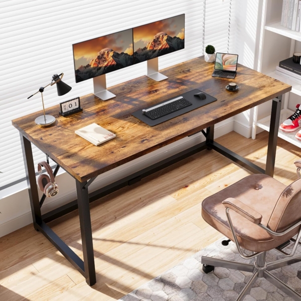 Devoko Tisch, 140 x 50 x 75 cm Computertisch, Bürotisch für Arbeitszimmer, Schlafzimmer, Wohnzimmer, Vintage braun Bild 6