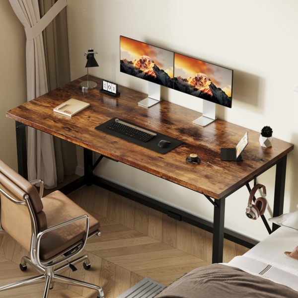 Devoko Tisch, 140 x 50 x 75 cm Computertisch, Bürotisch für Arbeitszimmer, Schlafzimmer, Wohnzimmer, Vintage braun Bild 2