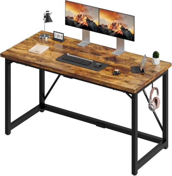 Devoko Tisch, 140 x 50 x 75 cm Computertisch, Bürotisch für Arbeitszimmer, Schlafzimmer, Wohnzimmer, Vintage braun Bild 1