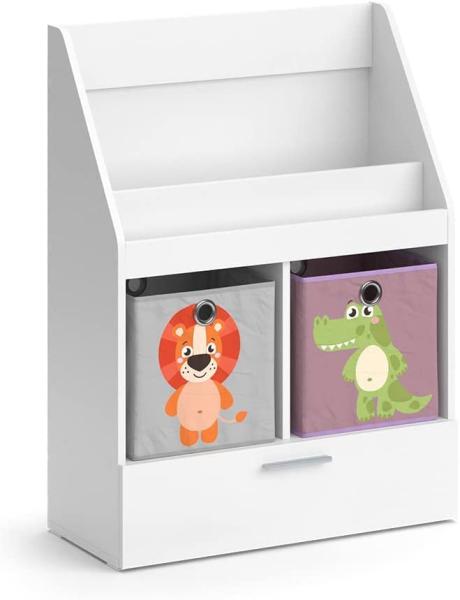 Vicco Kinderregal Bücherregal Wandregal Luigi Weiß 72x96 cm modern Kinderzimmer Regal Spielzeugregal Dekoregal Standregal Aufbewahrungsregal Würfelregal Schublade Ablage Fach freistehend Faltbox