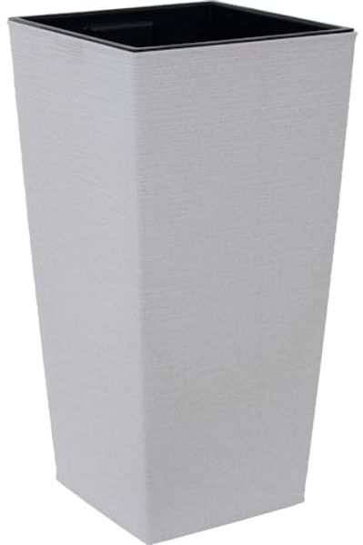 Pflanzgefäß NIZZA GROOVE creme 40×75 cm – modernes Kunststoffgefäß mit Holzfaseranteil in Rillenoptik inkl. schwarzem Einsatz für Garten und Terrasse