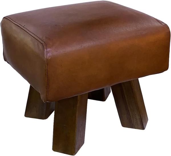 LebensWohnArt Sitzhocker Leder Hocker MAXI-S Cognac ca. L40cm Teak