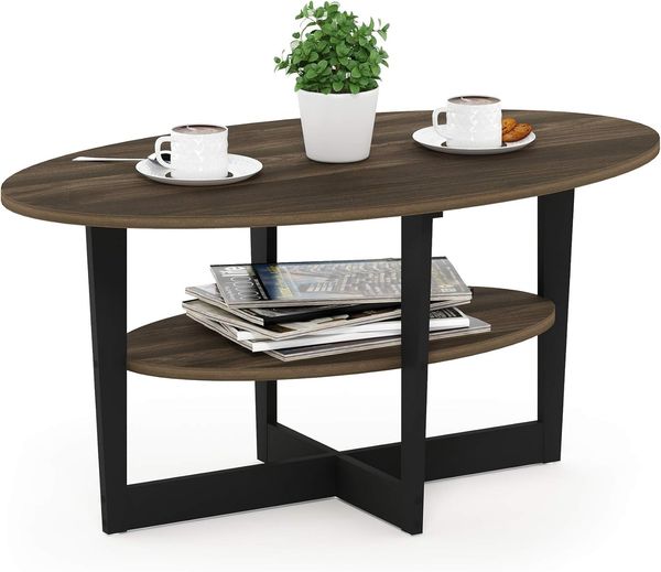 Furinno Jaya Oval Couchtisch, Holz, Columbia Walnuss/Schwarz, 1-Pack