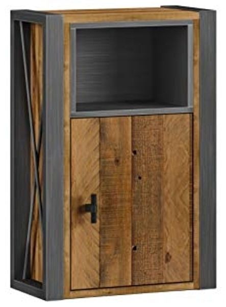 Hängeschrank Detroit aus recycelter Pinie mit Metall grau