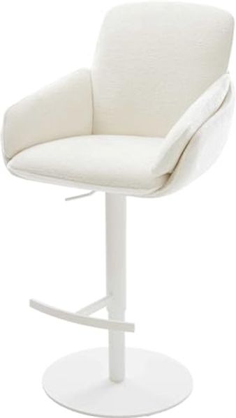 Barstuhl Luan-Flex Bouclé Soft Beige Drehfuß höhenverstellbar Metall Weiß