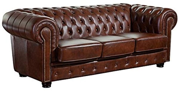 Norwin Sofa 3-Sitzer Wischleder Braun Buche Nussbaumfarben